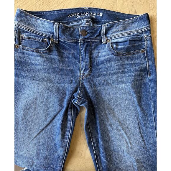 Y2K American Eagle Super Stretch Kick Boot Jeans Womens 12 Angle Wings SHORT 90s - Picture 7 of 9